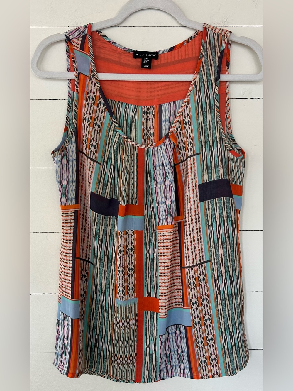 Willi Smith Sleeveless Silky Geometric Stripe Tank Top - Orange Multi, Sz Med